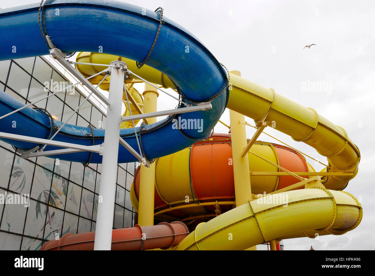 Water slide on exterior of Sandcastle water park,Blackpool Stock Photo Alamy