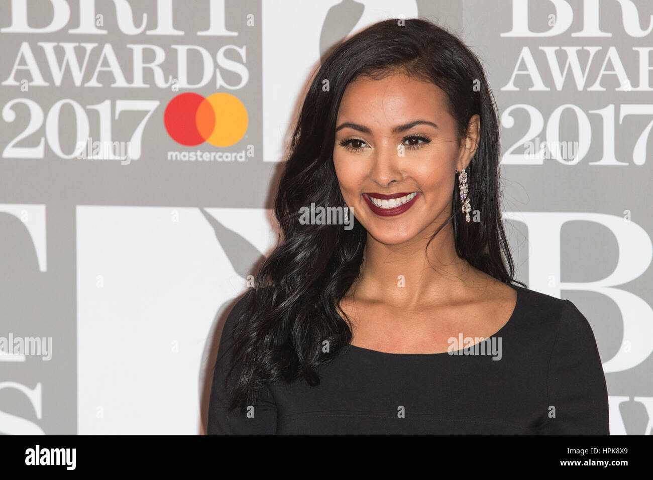 London, UK. 22 February 2017. Maya Jama. Red carpet arrivals for the 2017 BRIT Awards at the O2 Arena. © Bettina Strenske/Alamy Live News Stock Photo