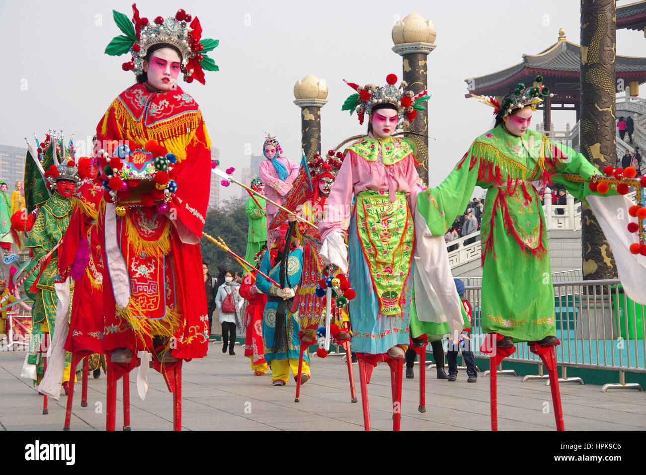 January 31, 2017 Xi'An, Xi'an, China Folk artists perform stilt