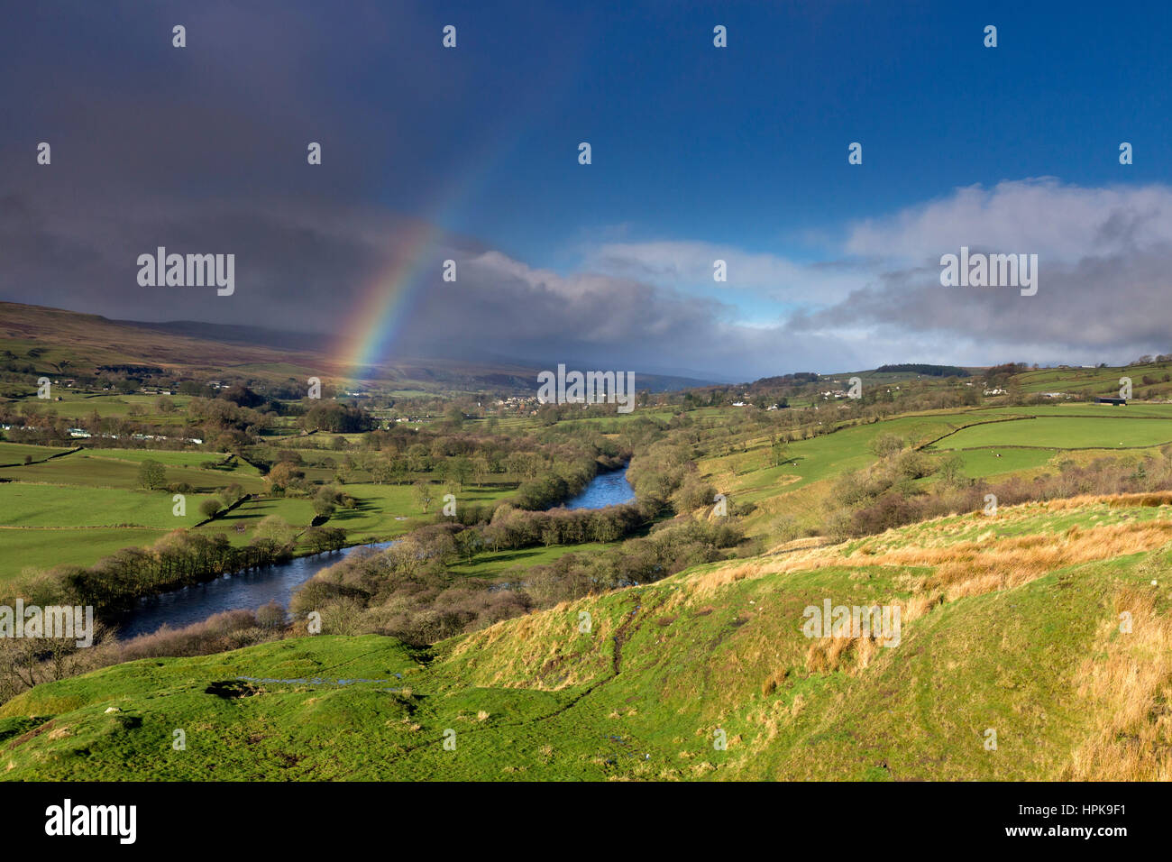 Whistle Crag, Middleton-in-Teesdale, County Durham. Thursday 23rd February 2017.  UK Weather.  Storm Doris.  Heavy overnight rain gives way to showers and rainbows as the centre of Storm Doris passes over the valley of Teesdale in County Durham. Credit: David Forster/Alamy Live News Stock Photo
