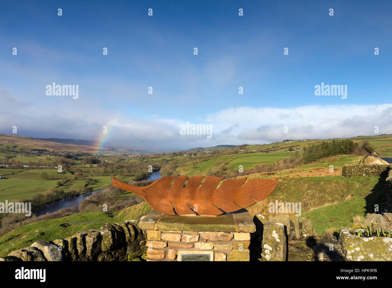 Whistle Crag, Middleton-in-Teesdale, County Durham. Thursday 23rd February 2017.  UK Weather.  Storm Doris.  Heavy overnight rain gives way to showers and rainbows as the centre of Storm Doris passes over the valley of Teesdale in County Durham. Credit: David Forster/Alamy Live News Stock Photo
