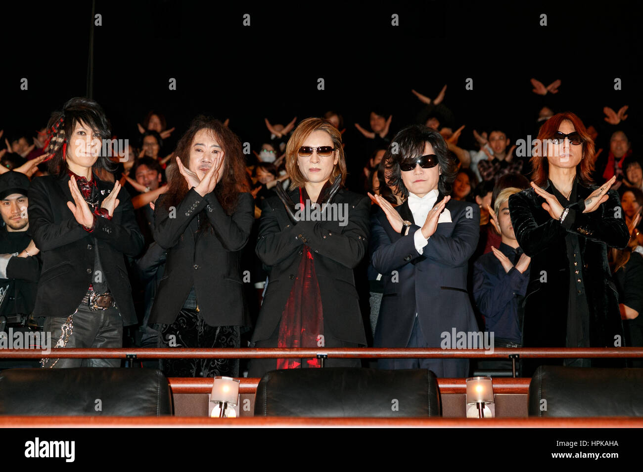 Members Of Rock Band X Japan Pose For Cameras With Fans During A Stock Photo Alamy