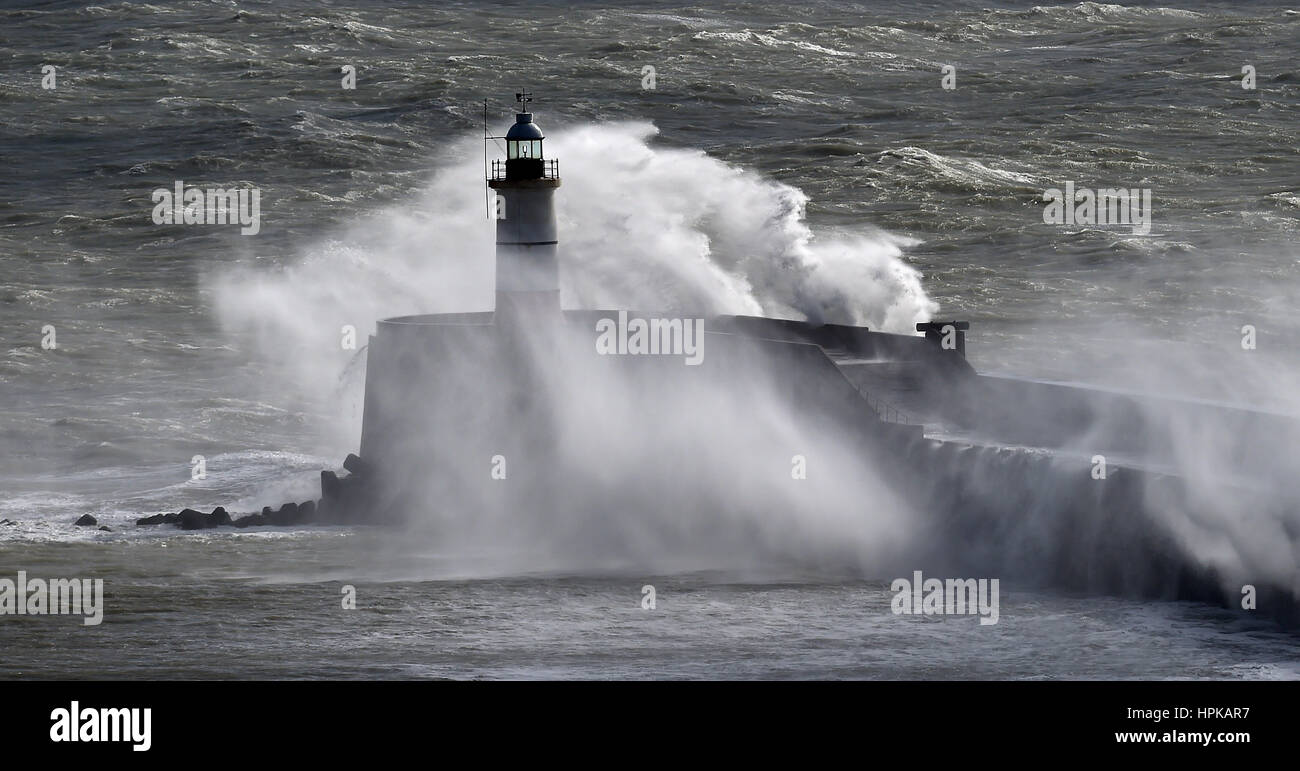 Newhaven Sussex, UK. 23rd Feb, 2017. Huge waves crash over Newhaven Lighthouse at the entrance of the harbour as Storm Doris hits the south coast today . Some parts of Britain are forecast to get winds of up to 70mph Credit: Simon Dack/Alamy Live News Stock Photo