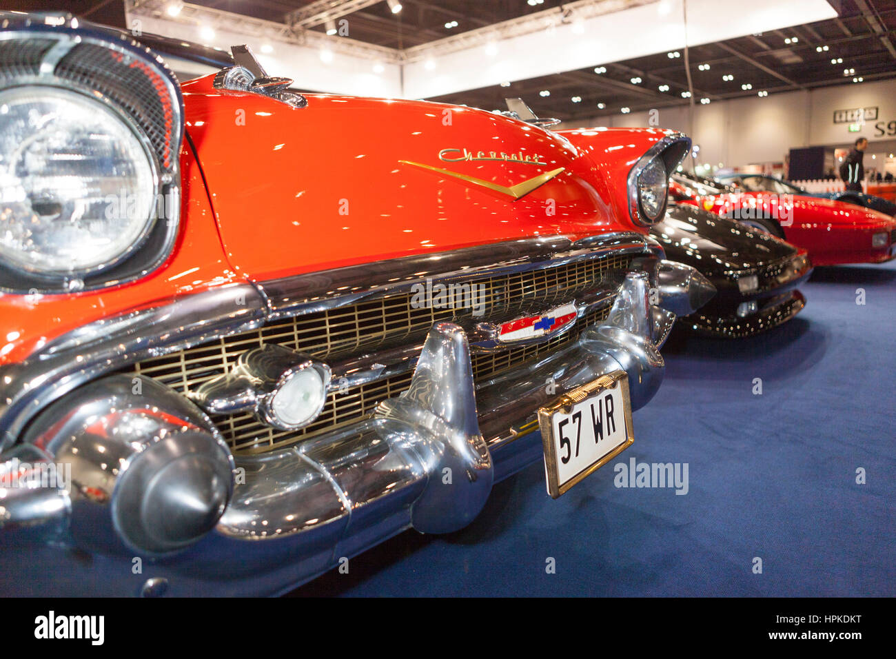 London, UK. 23rd Feb, 2017. Five times winners Derek Bell and Emanuele Pirro open the 2017 London Classic Car Show. 23rd February, 2017 Credit: Steve Parkins/Alamy Live News Stock Photo
