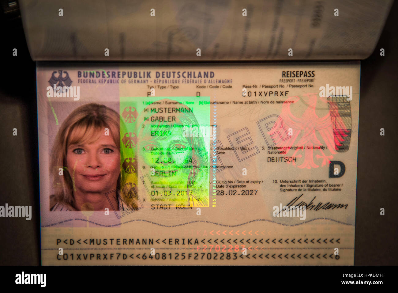 Berlin, Germany. 23rd Feb, 2017. The new German passport on display during a presentation at the