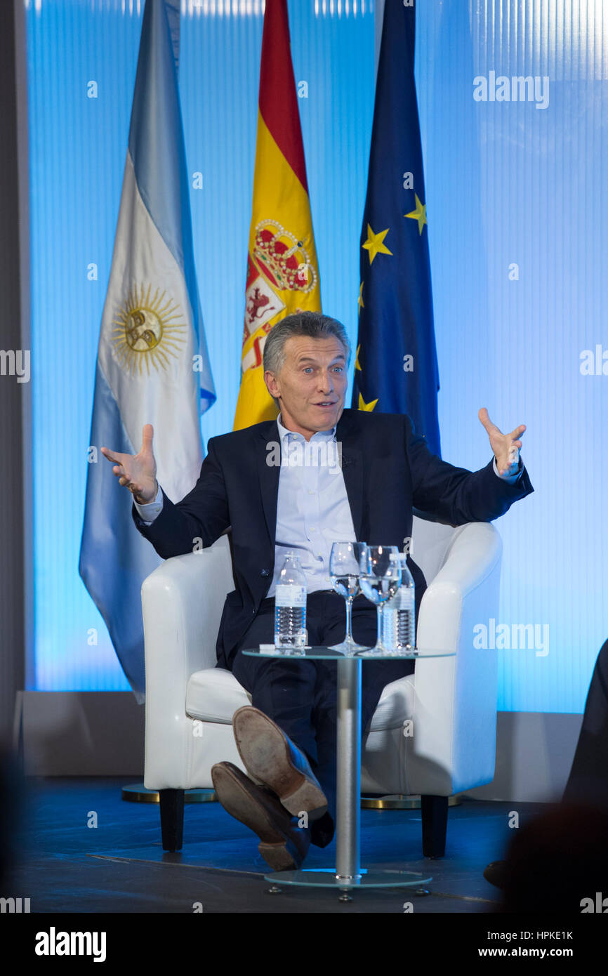 ArgentinaÕs President Mauricio Macri during a meeting with Peruvian writer Mario Vargas Llosa in Madrid, on Thursday 23, February 2017. Stock Photo