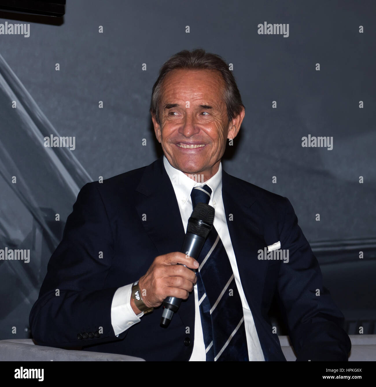 Interview with Jacky Ickx, six-time le Mans winner and 2017 London Classic Car Show Icon. The London Classic Car Show. Stock Photo