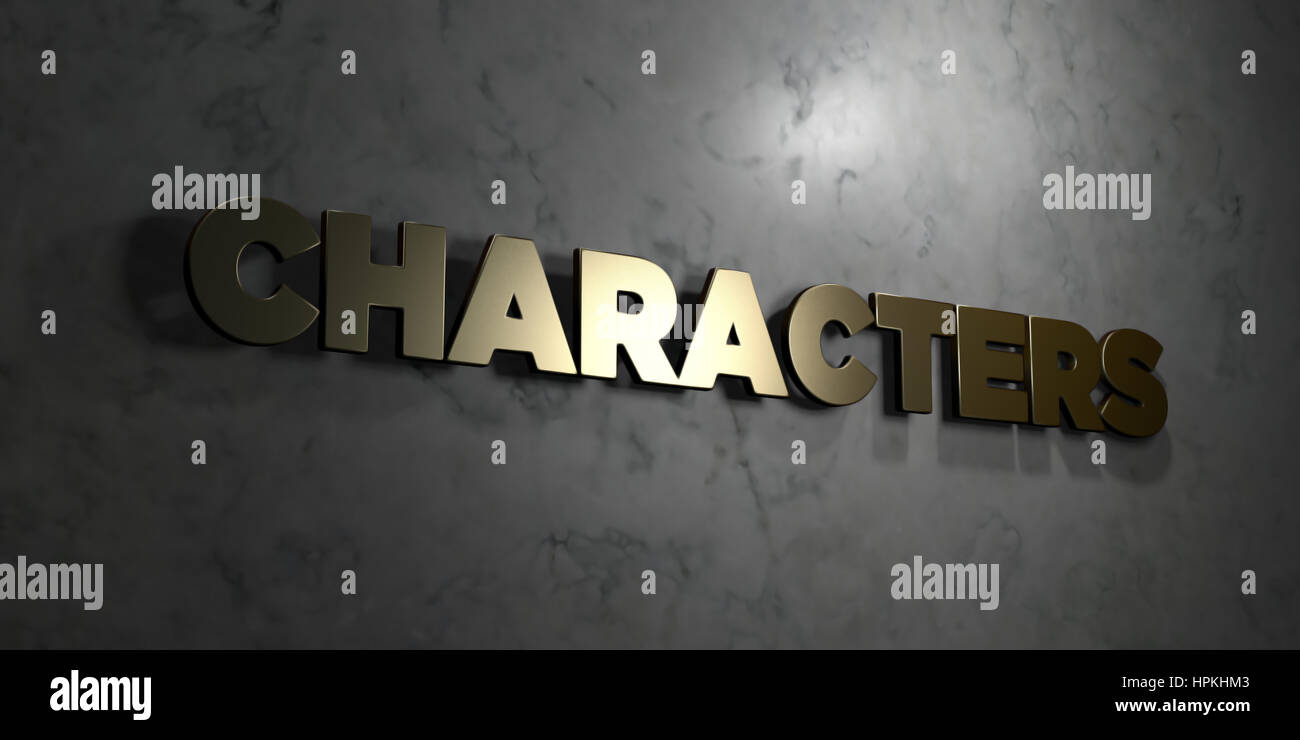 Characters - Gold text on black background - 3D rendered royalty free ...