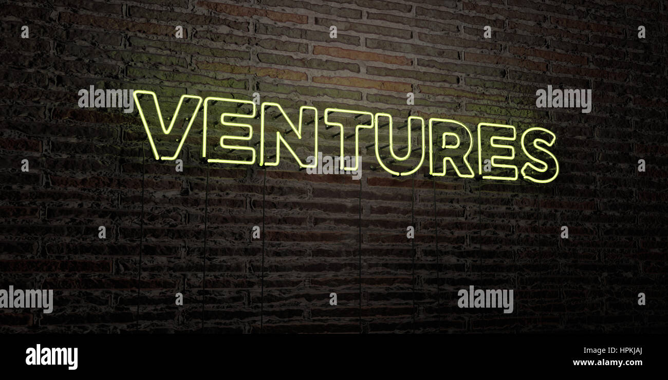 VENTURES -Realistic Neon Sign on Brick Wall background - 3D rendered ...