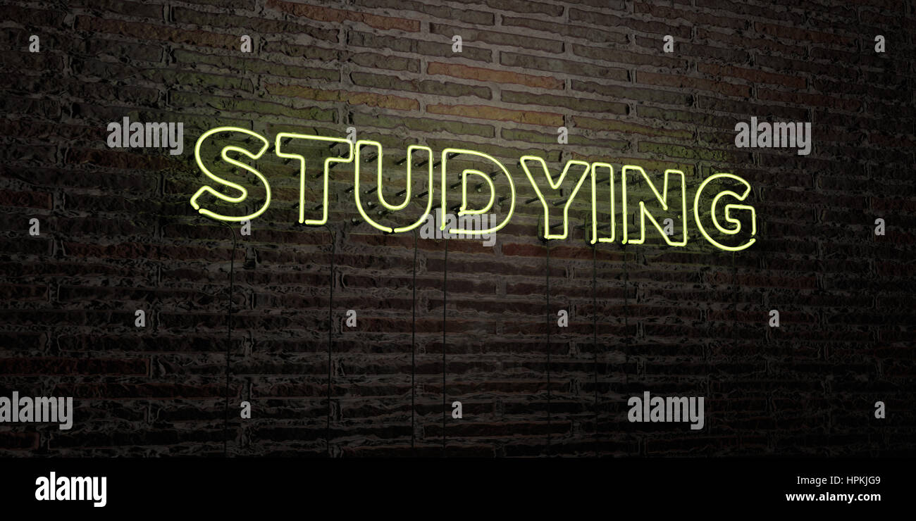 Only Study Sign STUDYING -Realistic Neon Sign on Brick Wall background - 3D rendered ...
