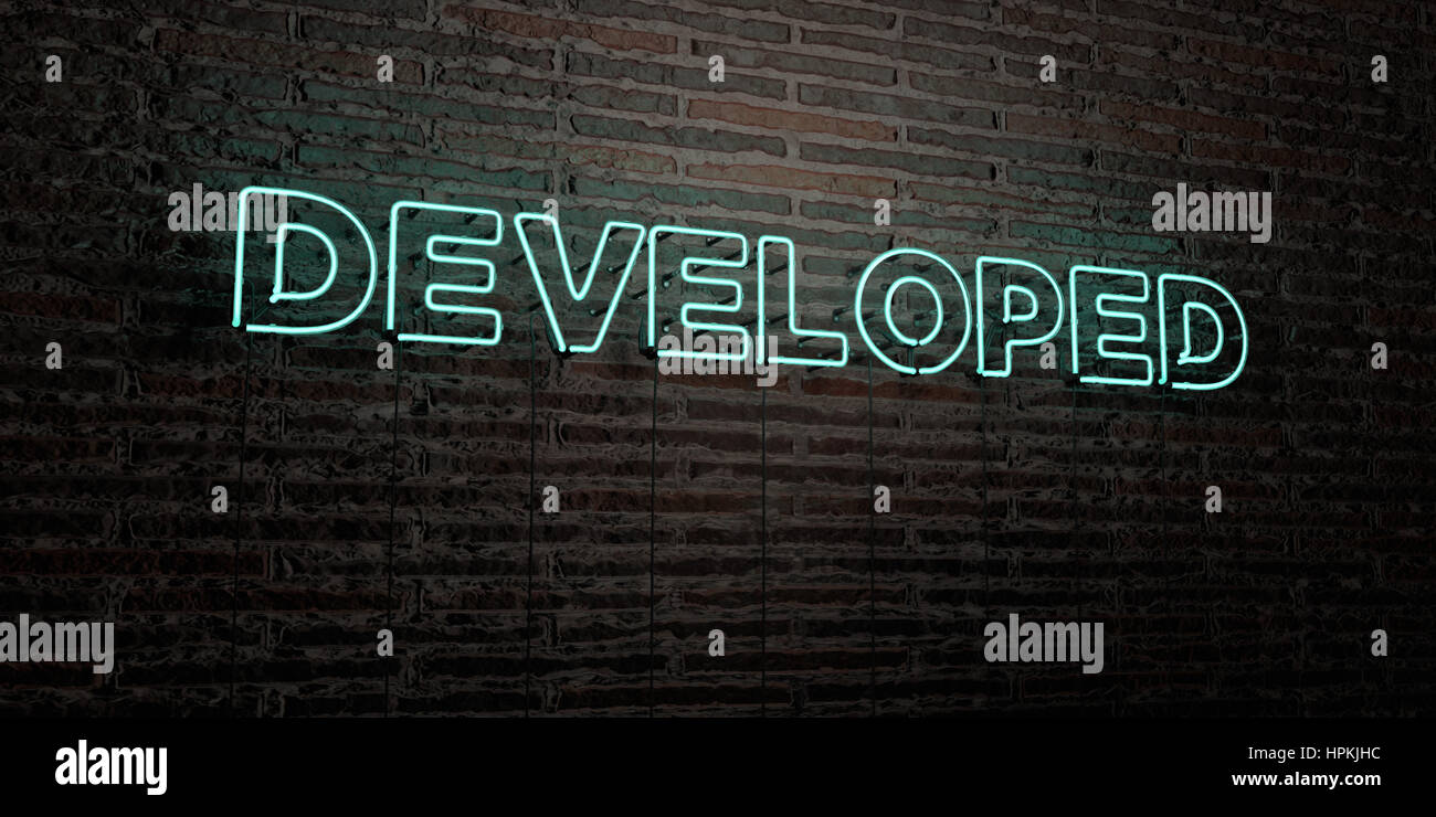 DEVELOPED -Realistic Neon Sign on Brick Wall background - 3D rendered ...