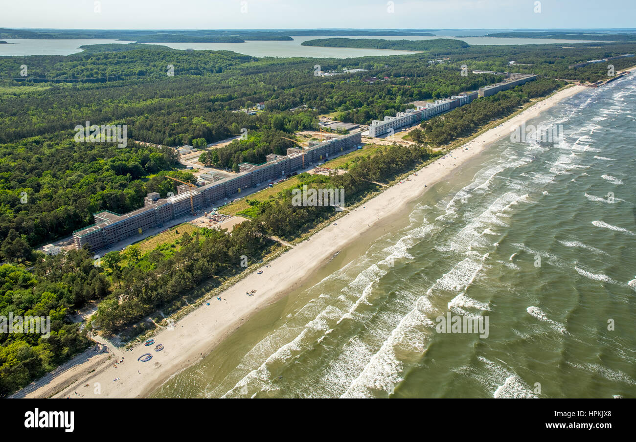 KDF Bad Prora, former resort of the Nazi Kraft durch Freude, coast with sandy beach of Binz, on the island of Rügen, Rügen, Binz, coastline, beach cha Stock Photo