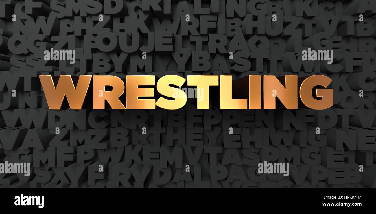 Wrestling - Gold text on black background - 3D rendered royalty free stock picture