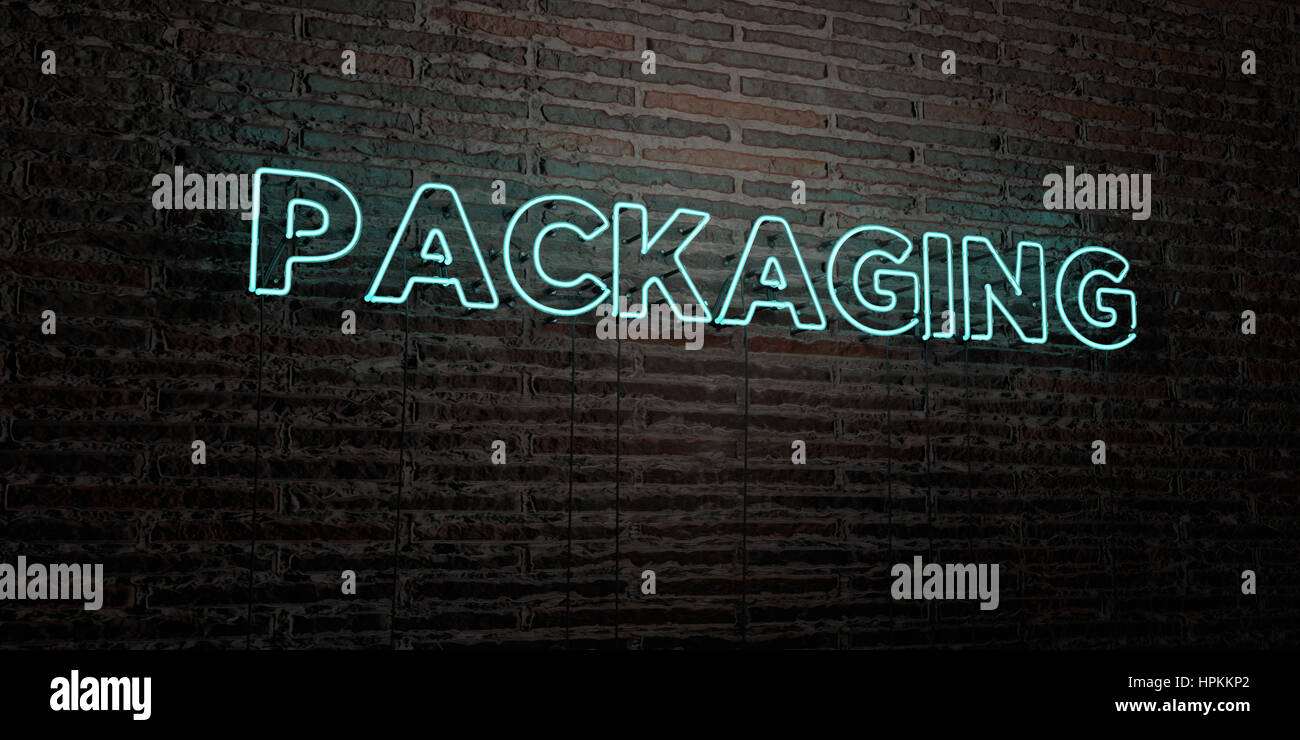 Neon Sign Packaging PACKAGING -Realistic Neon Sign on Brick Wall background - 3D rendered ...