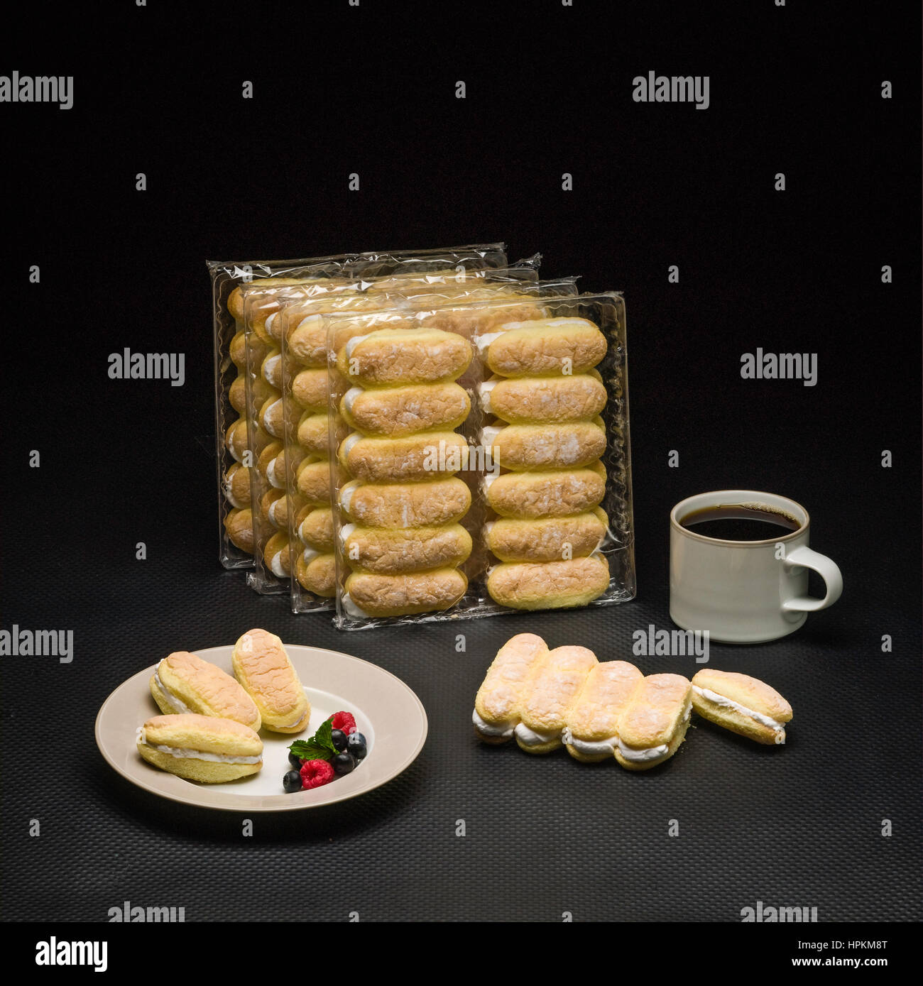 Bakery, baked goods. Lady Fingers, dessert shells, packaging Stock