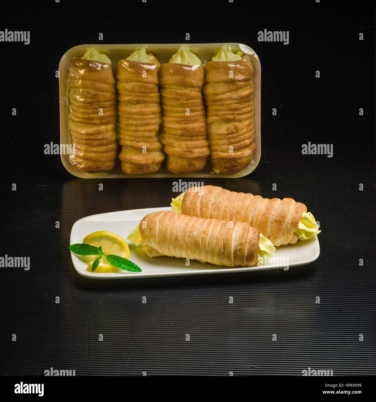 Bakery, baked goods. Lady Fingers, dessert shells, packaging Stock