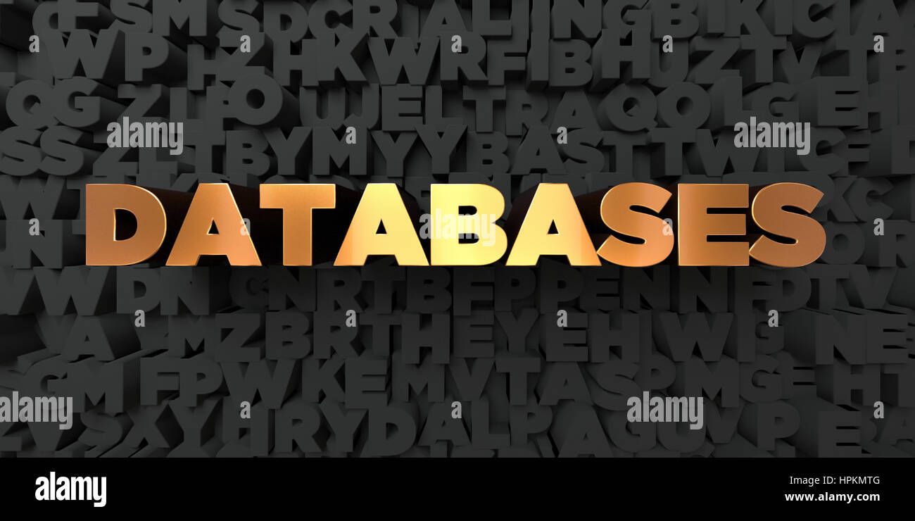 Databases Gold text on black background 3D rendered royalty free