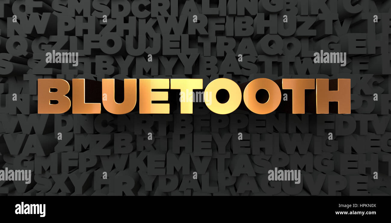 Bluetooth - Gold text on black background - 3D rendered royalty free ...