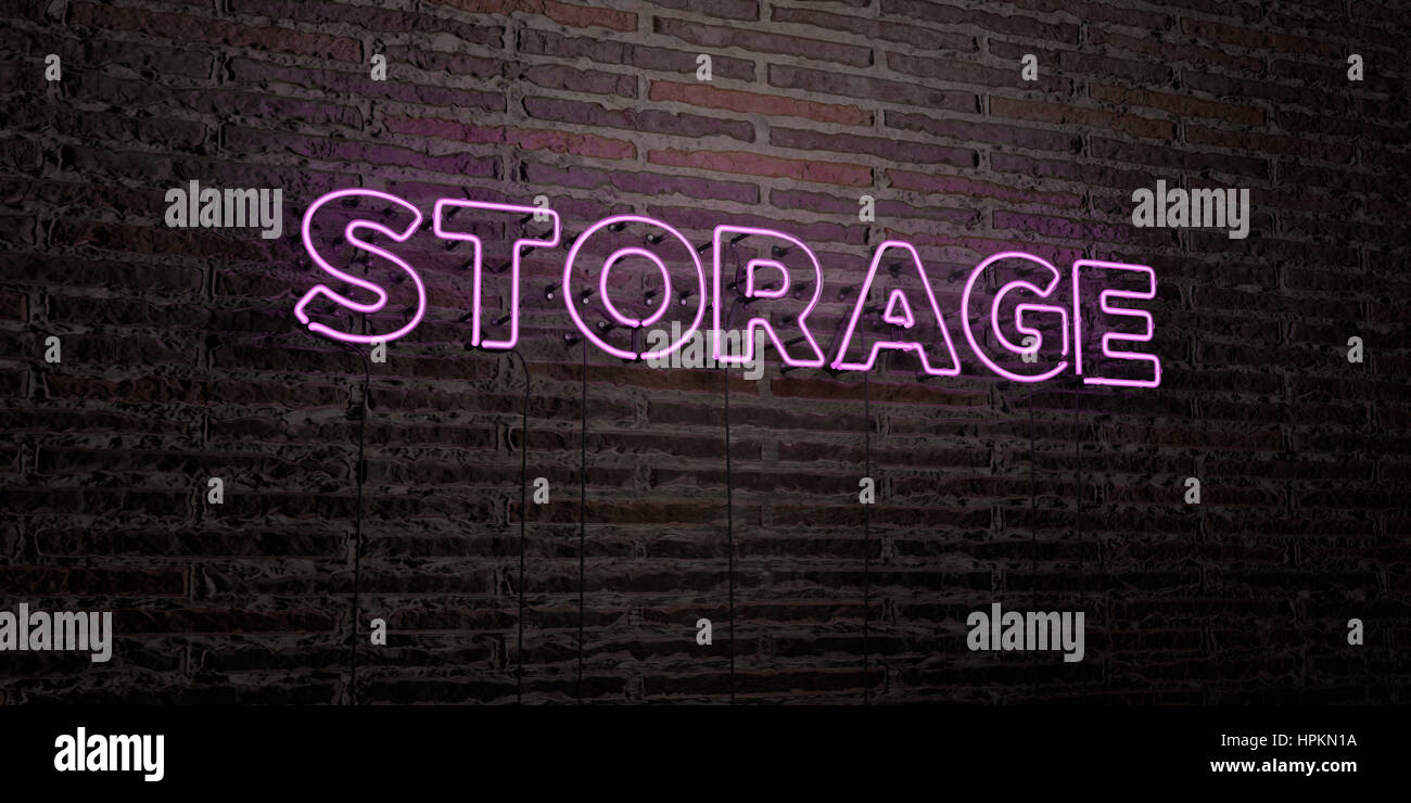 STORAGE -Realistic Neon Sign on Brick Wall background - 3D rendered ...
