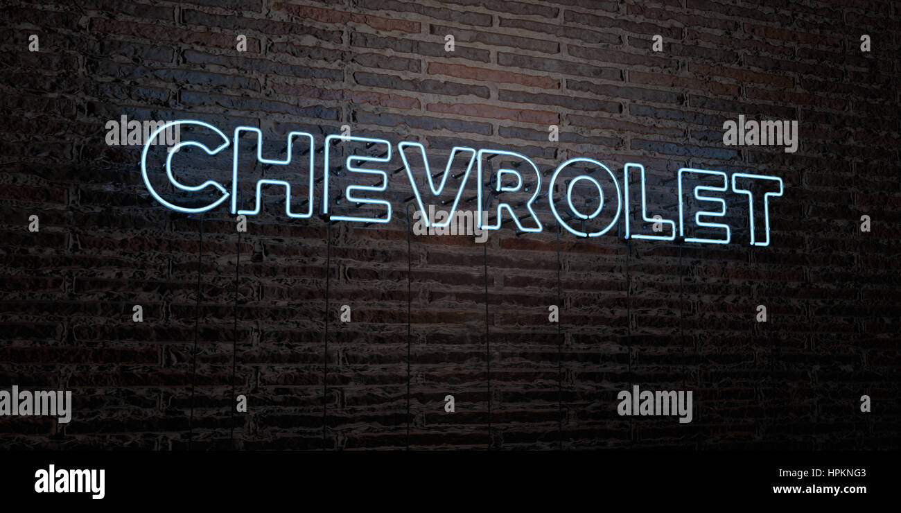 Chevrolet Realistic Neon Sign On Brick Wall Background 3d
