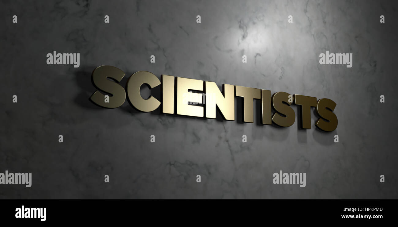 Scientists - Gold text on black background - 3D rendered royalty free ...