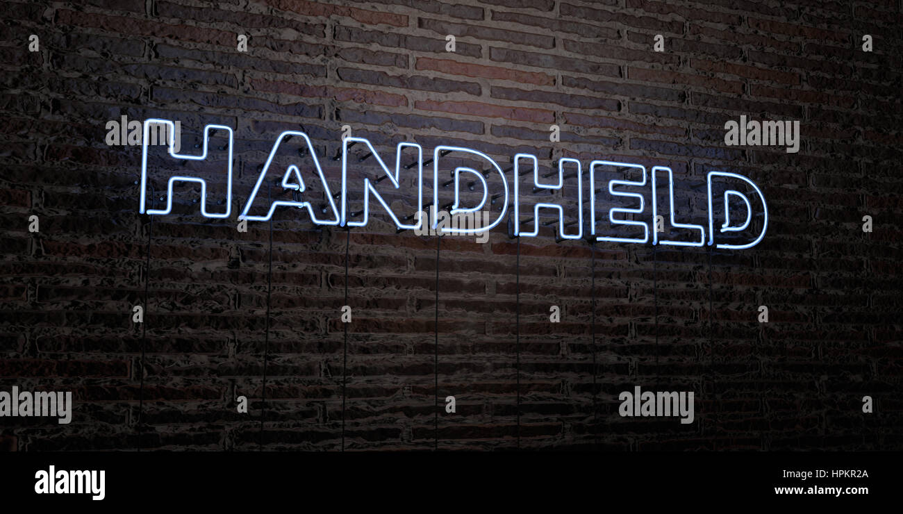 HANDHELD -Realistic Neon Sign on Brick Wall background - 3D rendered ...