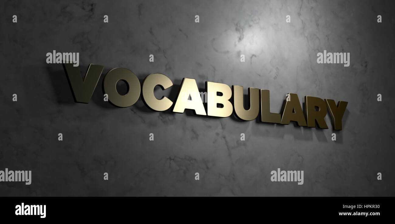 Vocabulary Gold Text On Black Background 3d Rendered Royalty