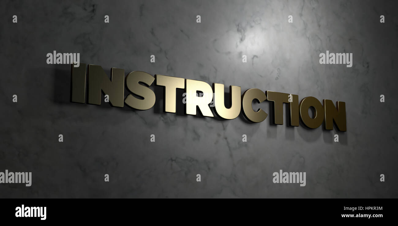 Instruction - Gold text on black background - 3D rendered royalty free ...