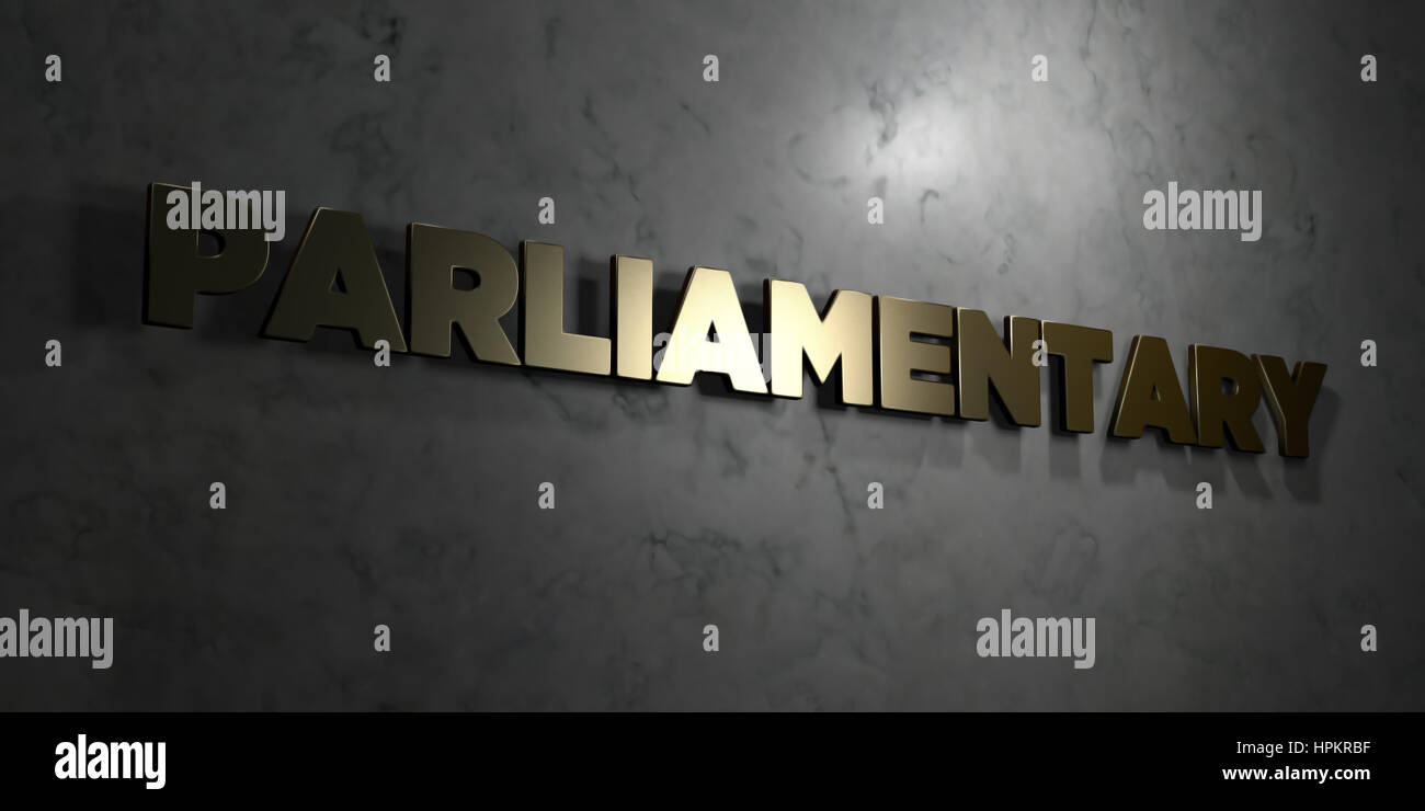 Parliamentary - Gold text on black background - 3D rendered royalty ...