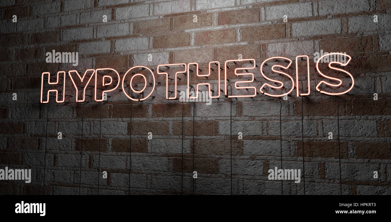 HYPOTHESIS - Glowing Neon Sign on stonework wall - 3D rendered royalty free stock illustration.  Can be used for online banner ads and direct mailers. Stock Photo