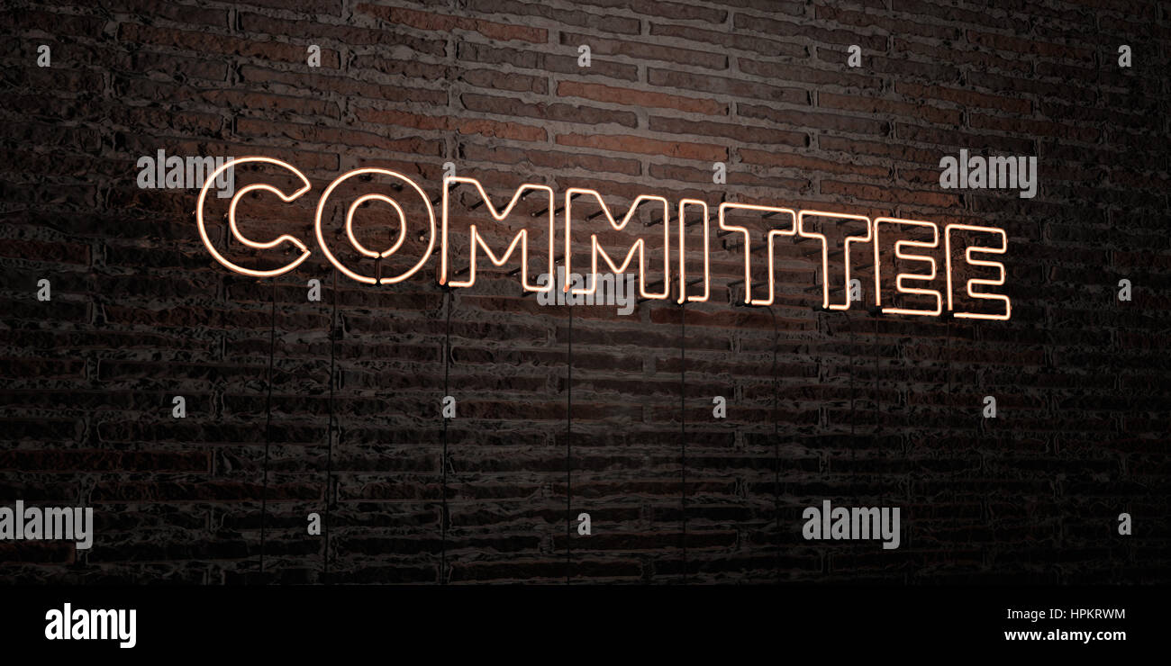 COMMITTEE -Realistic Neon Sign on Brick Wall background - 3D rendered ...