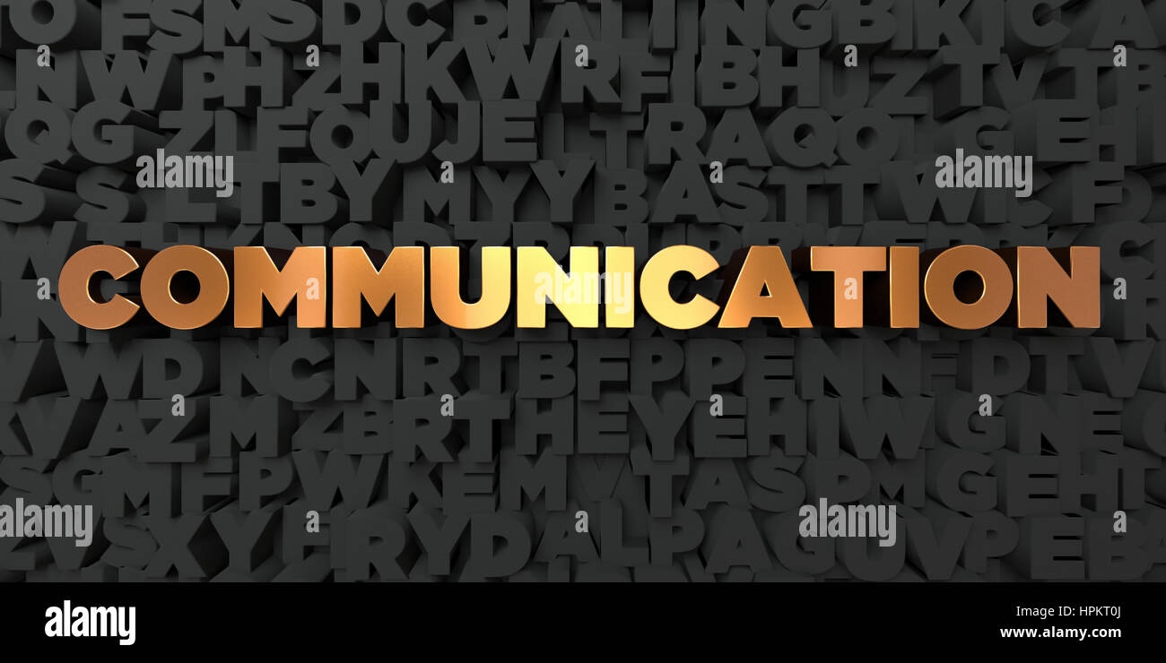 Communication Lettering Hd Communication - Gold text on black background - 3D rendered royalty ...