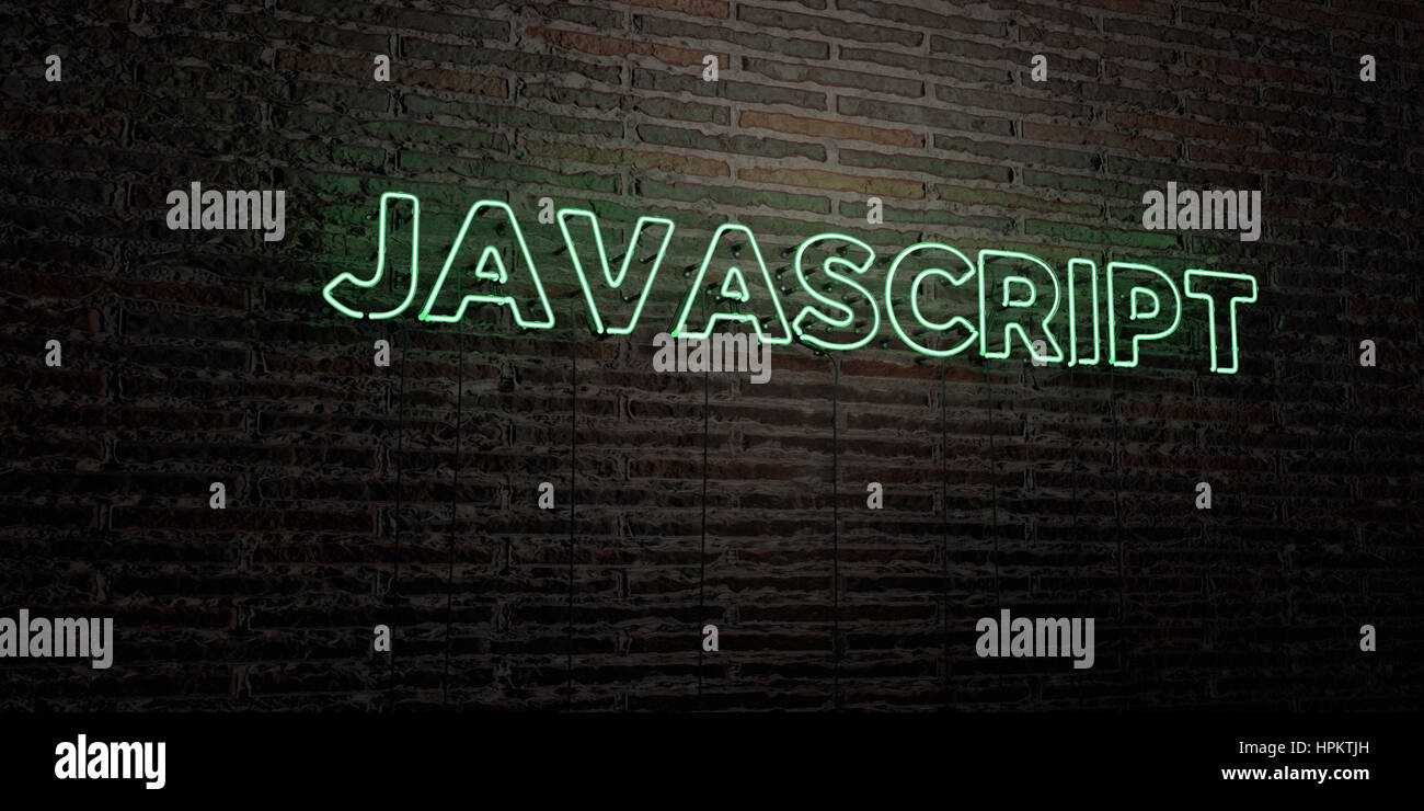 JAVASCRIPT -Realistic Neon Sign on Brick Wall background - 3D rendered ...