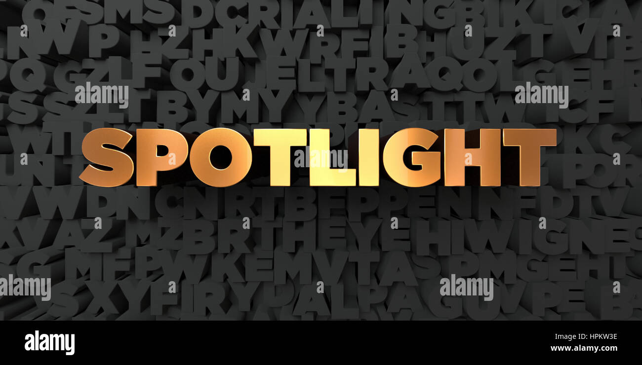 Spotlight Gold text on black background 3D rendered royalty free