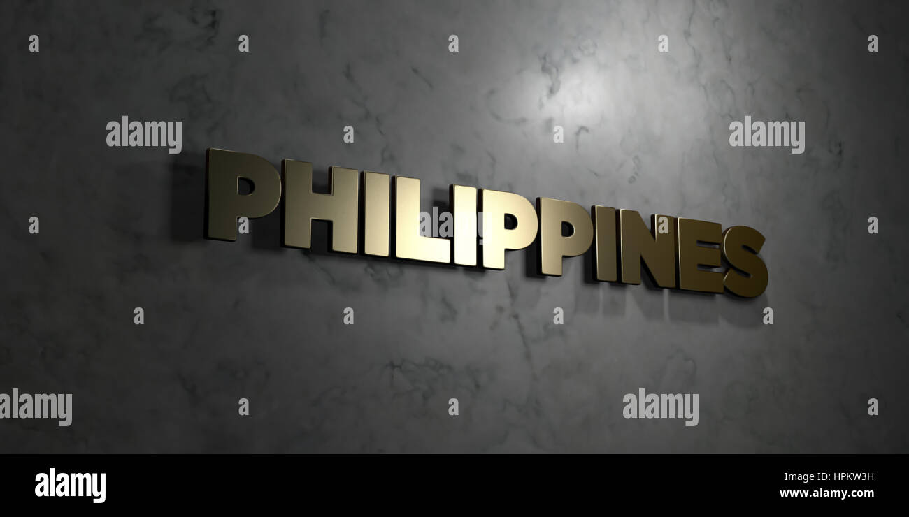 Philippines - Gold text on black background - 3D rendered royalty free ...