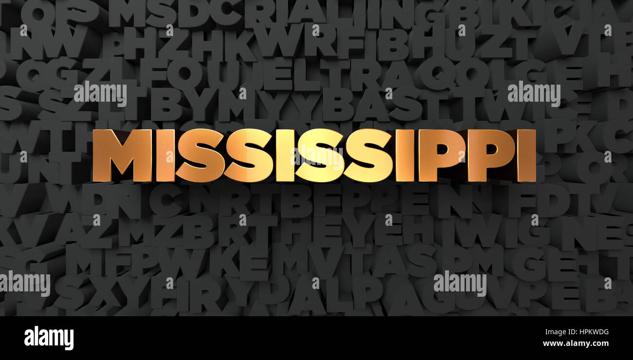 Mississippi Gold text on black background 3D rendered royalty free
