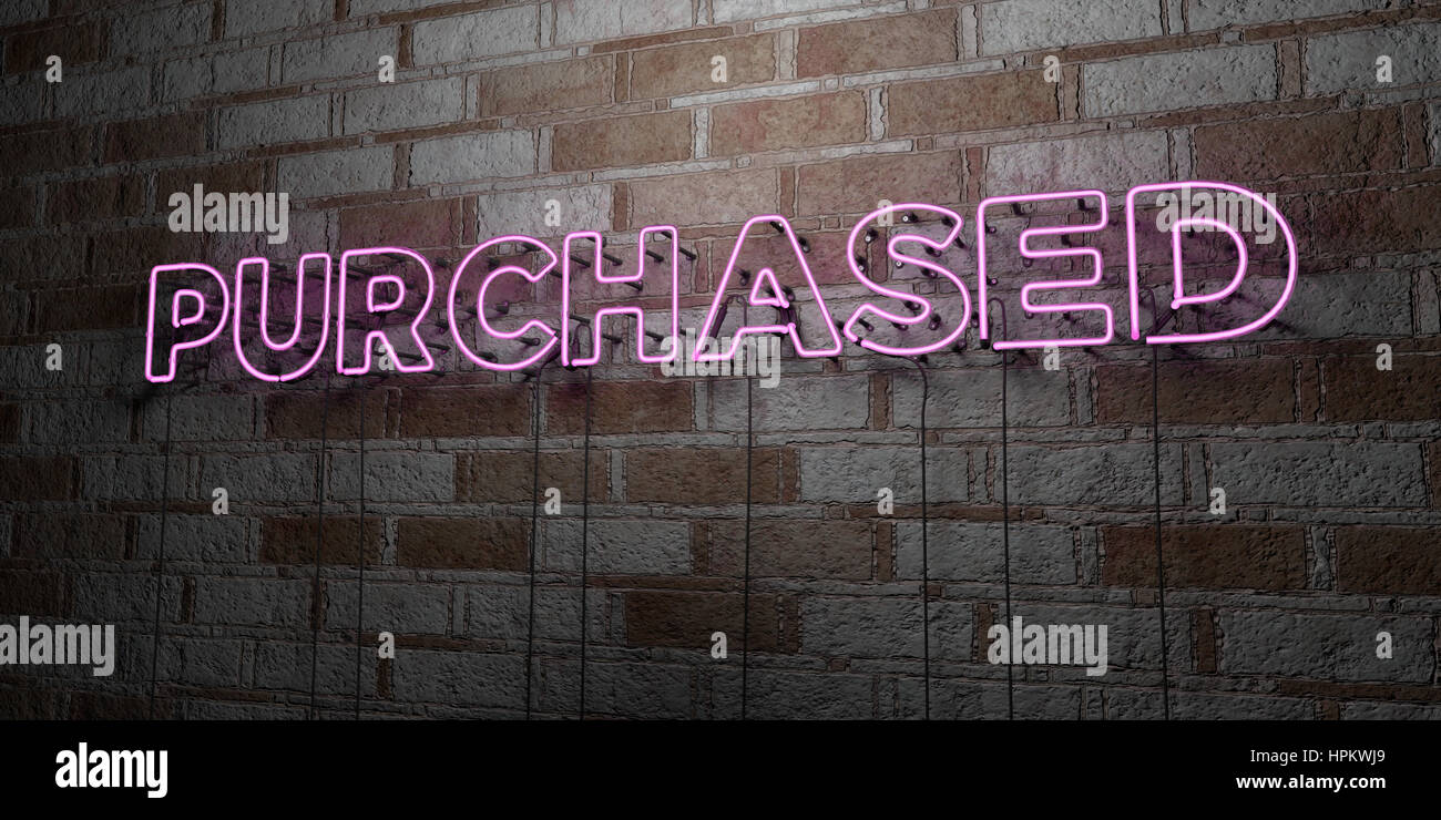 PURCHASED - Glowing Neon Sign on stonework wall - 3D rendered royalty ...