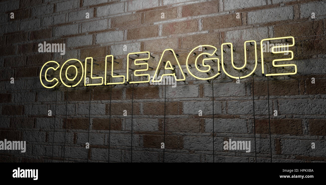 COLLEAGUE - Glowing Neon Sign on stonework wall - 3D rendered royalty ...