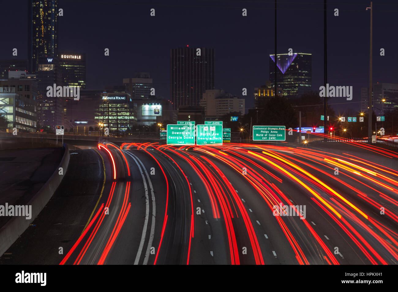 Editorial view of Interstate 85 night traffic in urban Atlanta . Stock Photo