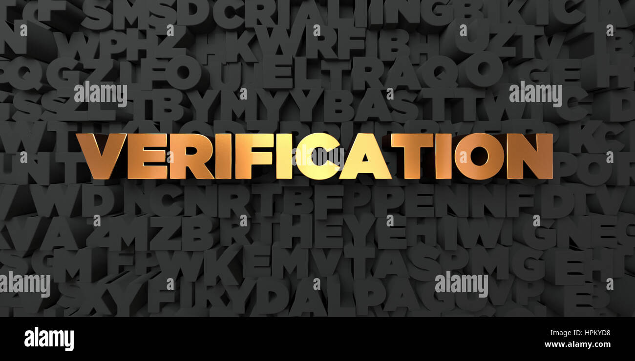 Verification Gold Text On Black Background 3d Rendered Royalty Free