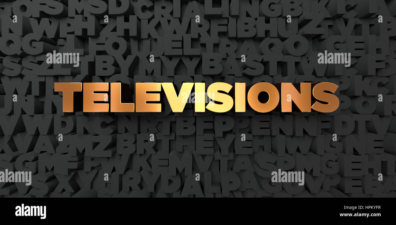 Televisions Gold text on black background 3D rendered royalty free