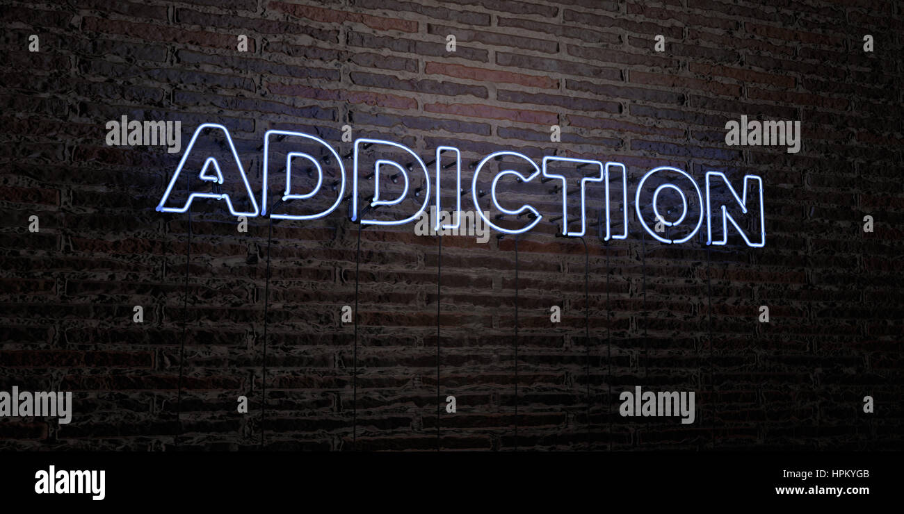 ADDICTION -Realistic Neon Sign on Brick Wall background - 3D rendered ...