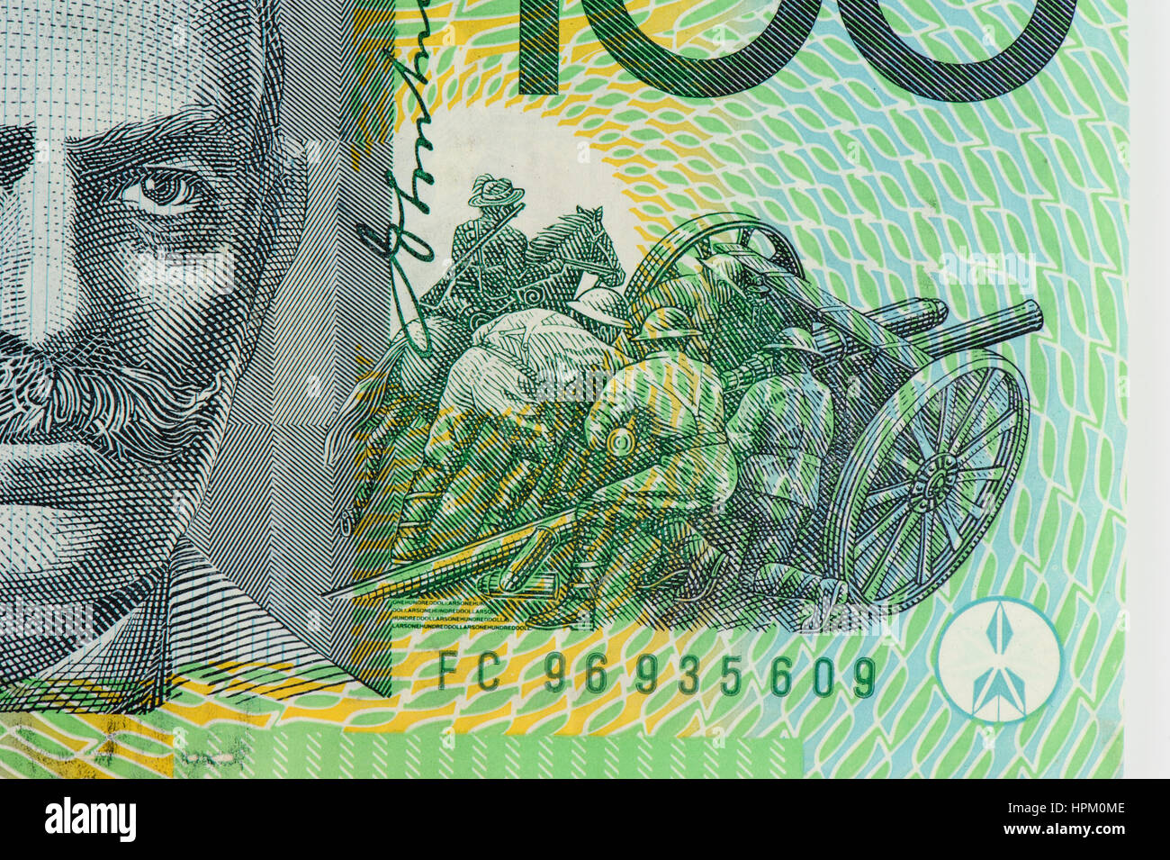 closeup details of Australian one hundred dollar bill Stock Photo