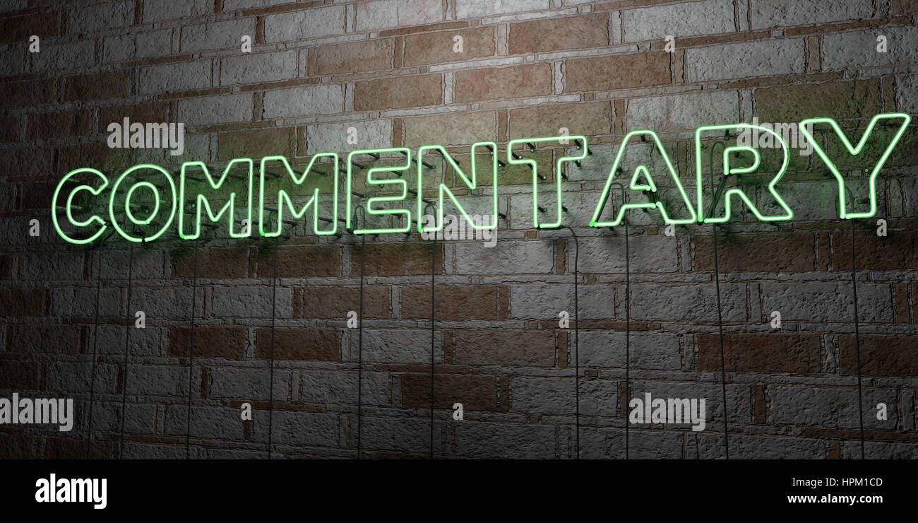 COMMENTARY - Glowing Neon Sign on stonework wall - 3D rendered royalty ...