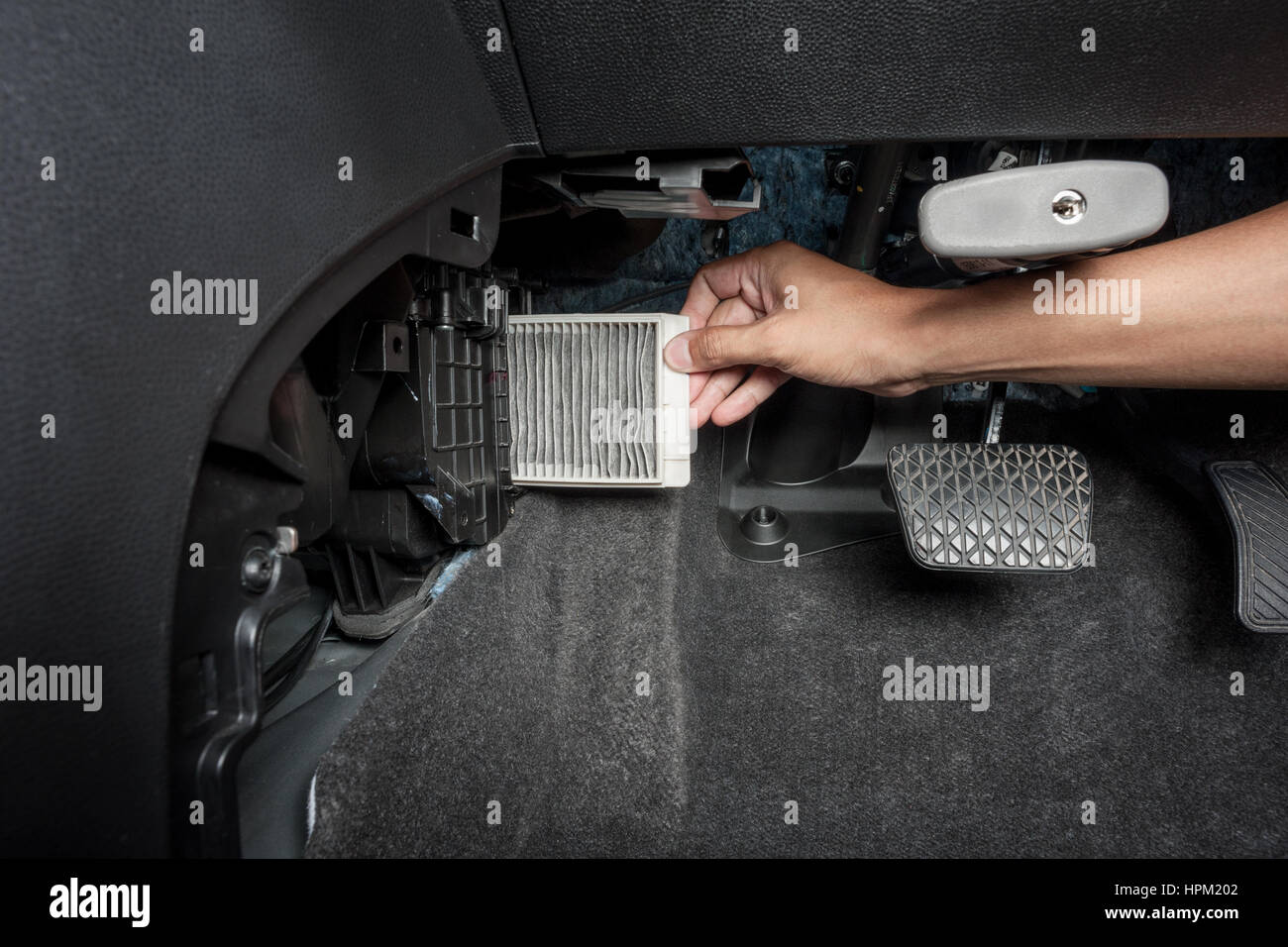 Replacing Cabin Air Conditioner Filter Of Car Stock Photo