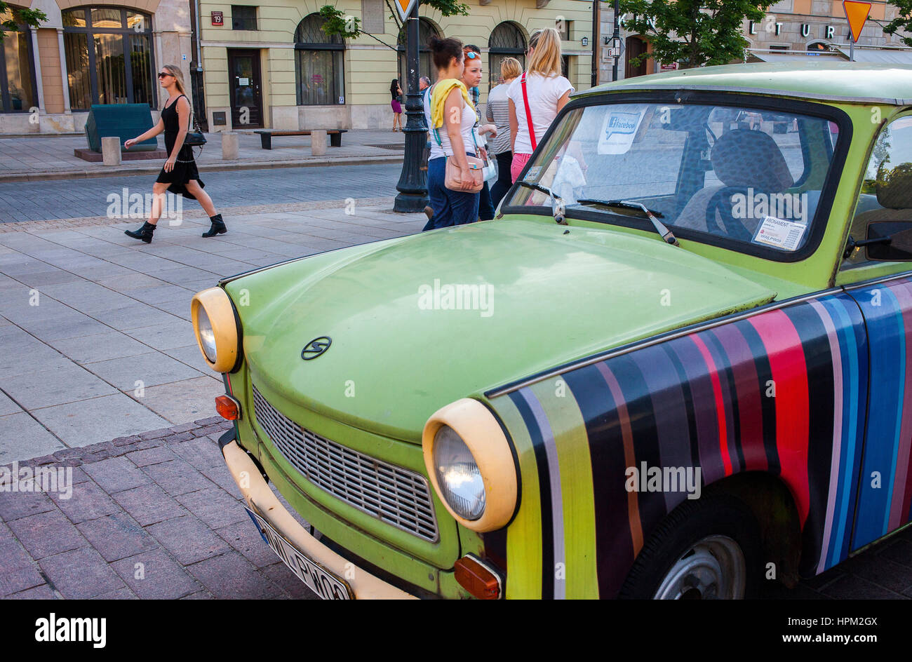 Trabant car, in Krakowskie Przedmiescie street, Warsaw, Poland Stock Photo