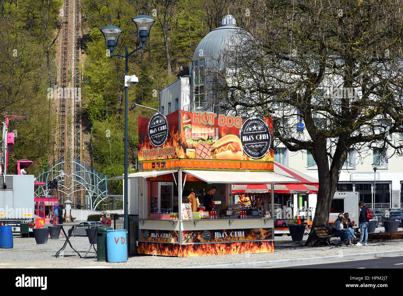 Hotdog stall during a fair in Spa, Belgium Stock Photo