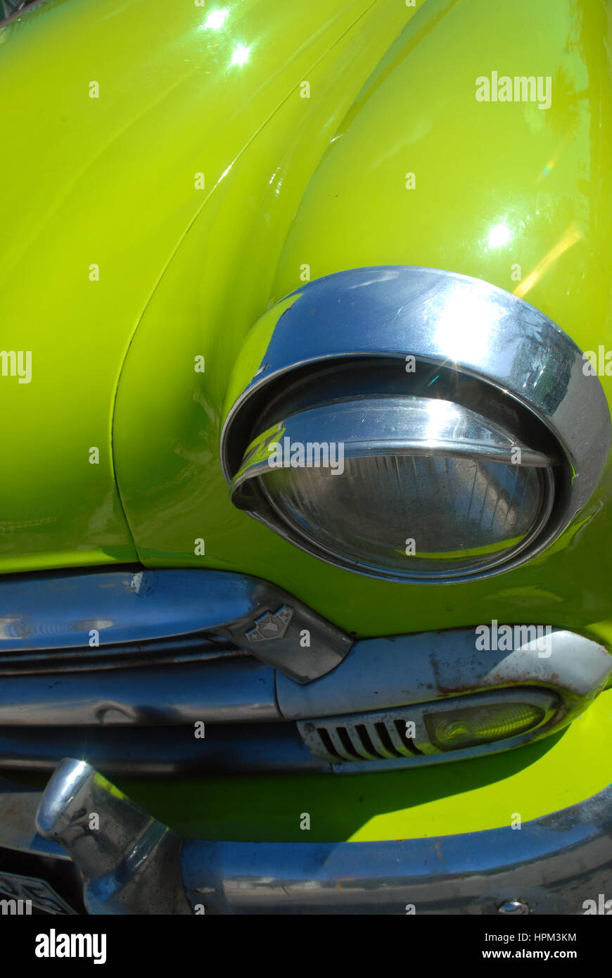 Close up of vintage green car on a street of Havana, Cuba Stock Photo
