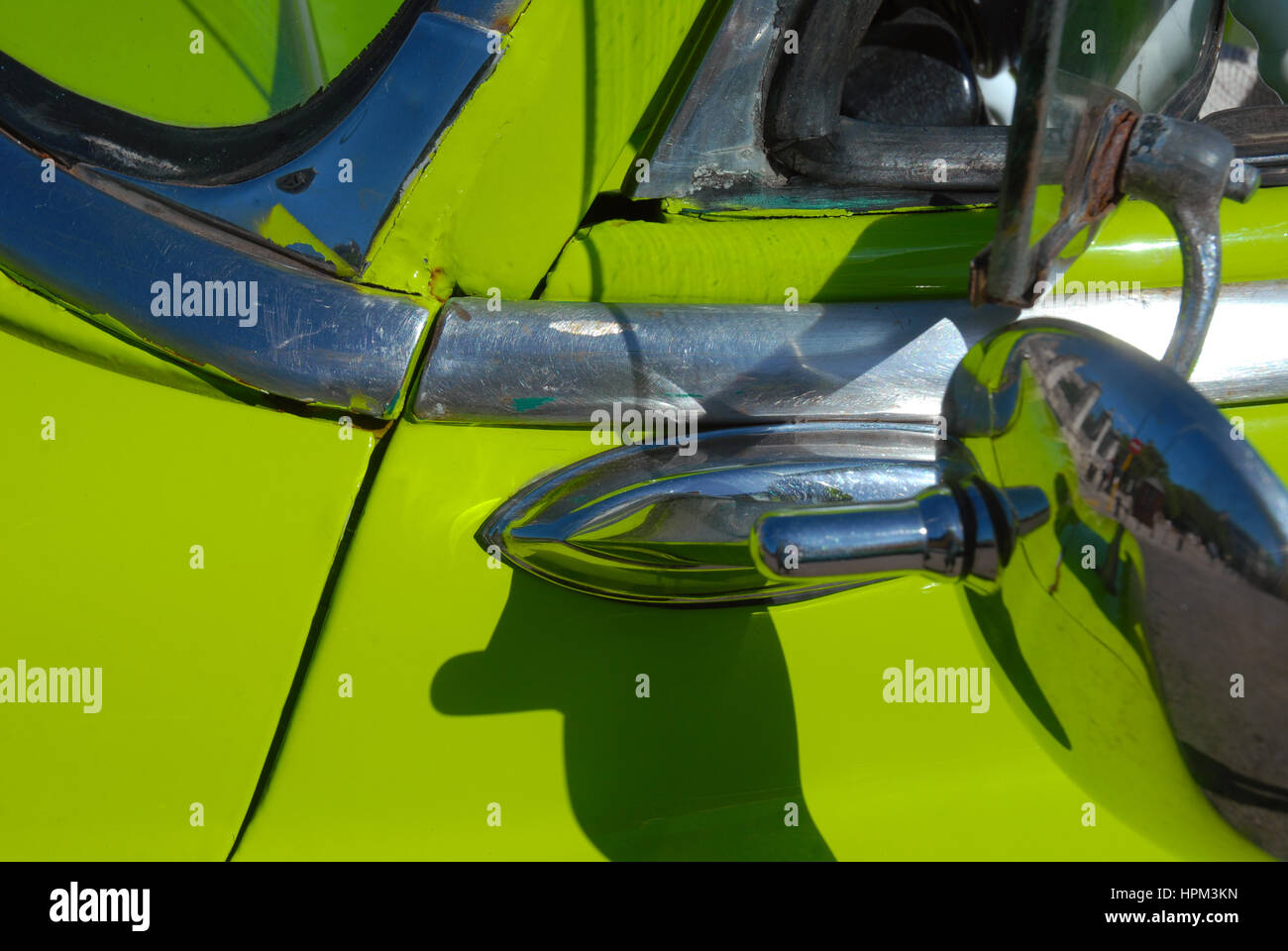 Close up of vintage green car on a street of Havana, Cuba Stock Photo