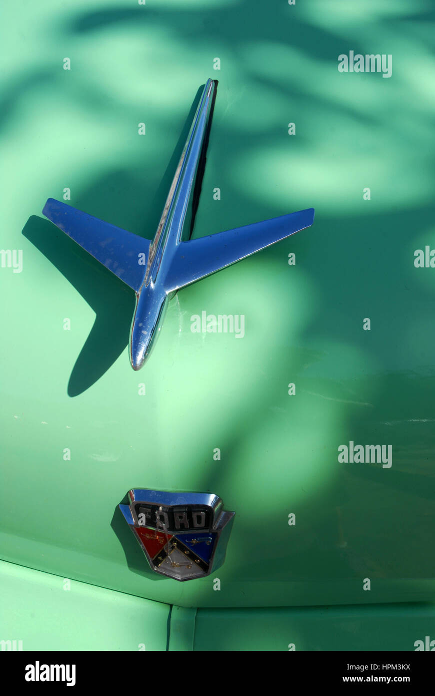 Close up of vintage green car on a street of Havana, Cuba Stock Photo